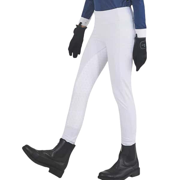 Children's riding breeches in white color with black riding boots