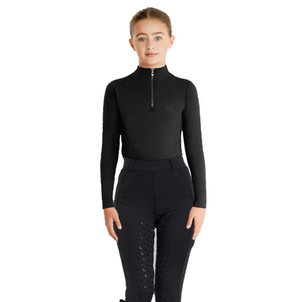 Children's black technical riding outfit with zipper collar