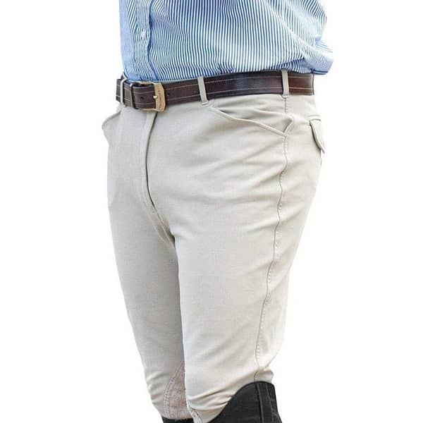Men's riding breeches in beige color shown from the side