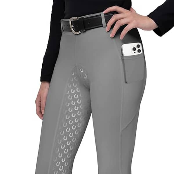 Women's riding breeches in light gray color with grip pattern